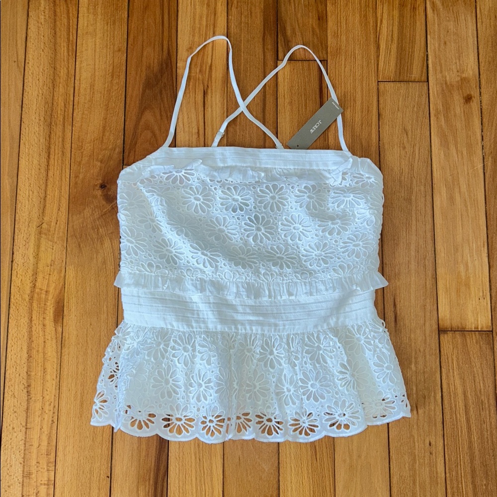 J.Crew Cross-Back Smocked-Waist Eyelet Top